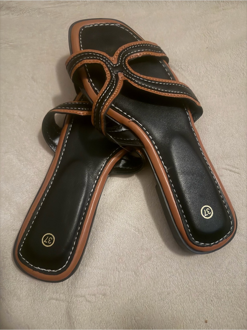& Other Stories Black and Brown Leather Slide Sandals